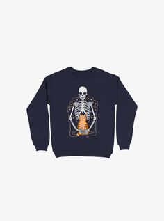 Cat Skeleton, Navy Blue Crewneck, Navy Blue Sweatshirt, Black Crewneck Sweatshirt, I Wish I Was, A Skeleton, Blue Crewneck, Black Crewneck, Blue Sweatshirt