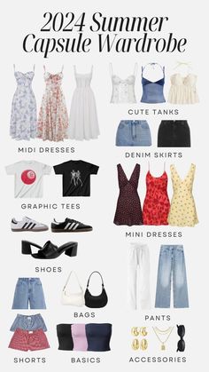 Trending Outfits 2024 Summer, Cool Outfits Women Summer, Fashionable Summer Outfits, Essential Summer Wardrobe Pieces, Summer Wardrobe Outfits, Trend Clothes 2024, Summer Style Outfits Women, Summer Outfits Essentials, Summer Staples 2024