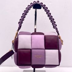 Kate Spade Boxxy Puffy Purse Purple And Pink Chic Purple Square Box Bag, Kate Spade Purple Evening Bag, Kate Spade Purple Rectangular Bag, Purple Rectangular Kate Spade Bag, Luxury Bag Brands, Purple Purse, Handbag Essentials, Bags Kate Spade, I'm Broke