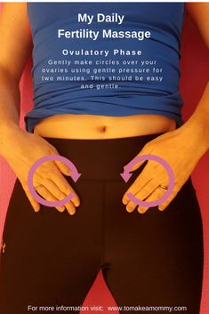 a woman with her hands on her hips and the words, fertity massage