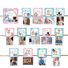 a collage of baby's first year pictures with numbers and frames on them