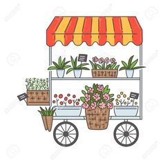 an image of a flower cart with flowers and plants on it stock photo, royalty