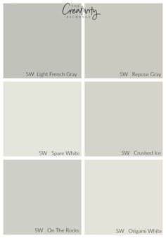 four different shades of gray paint with the words creativity on each one and below them