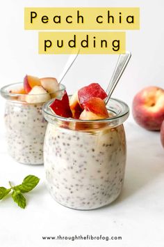 peach and ginger chia pudding in a jar with spoons