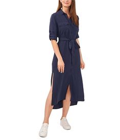 Chelsea & Violet Tencel Point Collar Long Sleeve Self Tie Belted Button Front Midi Shirt Dress | Dillard's Belt Tying, Midi Shirt Dress, Dress Silhouette, Dillard's, Event Dresses, Chelsea, Violet, Everyday Wear, Latest Trends