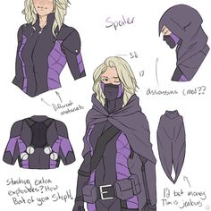 an image of a woman with blonde hair wearing a purple outfit and black hoodie