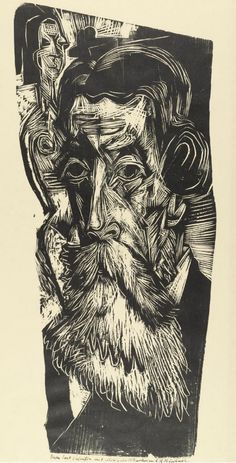 By Ernst Ludwig Kirchner (1880-1938), 1918, Head of Ludwig Schames (German art dealer.) George Grosz, Ludwig Kirchner, Relief Printmaking, Ernst Ludwig Kirchner, German Expressionism, White Drawing, Expressionist Art, Woodcuts Prints, Henri Rousseau