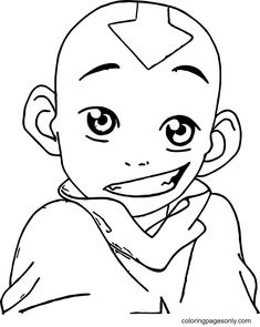 a cartoon character with big eyes and a scarf around his neck, looking at the camera