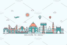 welcome to india with colorful buildings and hot air balloons