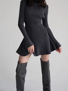 Meet your new winter wardrobe staple: the Blissful Bulwark A-Line Sweater Dress by Bella Chix. From its knitted fabric to its chic A-line shape, this high collar sweater dress will keep you cozy and looking oh-so-stylish. Slip it on and get ready to take on the season — blissfully protected! Product Specifications Elasticity: Slight Strech Fit Type: Slim Fit Silhouette: Sheath Neckline: Turtleneck Length: Above Knee, Mini Material: Viscose Closure Type: Pullover Sleeve Length: Full Kindly refer Streetwear Dress, Winter Knit Sweater, Flare Long Sleeve, Mini Dress Fashion, Ribbed Mini Dress, Mini Robes, Long Sleeve Knit Dress, Mini Dresses For Women, Mini Sweater Dress