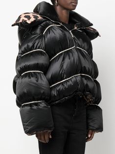 Luxury Puffer Outerwear For Streetwear, Luxury Hooded Puffer Jacket With Zipper Closure, Luxury Puffer Jacket With Padded Collar, Luxury Puffer Jacket For Fall, Luxury Down Outerwear For Streetwear, Luxury Puffer Jacket With Padded Collar For Streetwear, Luxury Puffer Jacket With Zipper Closure For Fall, Luxury Puffer Outerwear, Luxury Black Puffer Jacket With Zipper Closure