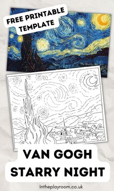 the van gogh starry night coloring page with free printable templates for kids