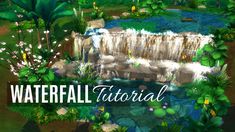 the waterfall is surrounded by plants and water in this video game, which shows how to make