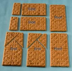 crackers are arranged on top of each other to show the side, roof and end