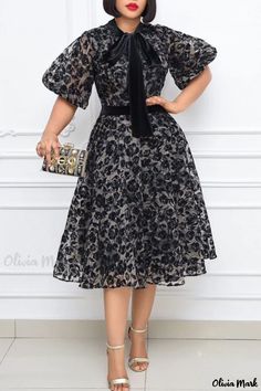 Olivia Mark - Black Womens Exquisite Print Patchwork A-Line Dress with O-Neck Design Black Lace Fashion, Stepford Wives, Dresses Holiday, Line Dresses, Outfits Dress, Badass Style, Elegant Office, Classy Dress Outfits, Dresses Outfits