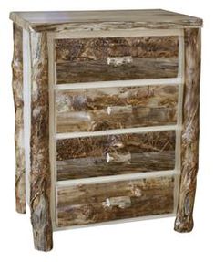 a wooden chest with three drawers and one drawer on the bottom, made out of logs