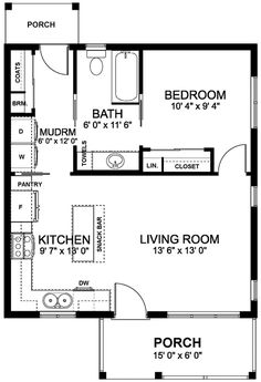 a floor plan for a small house with two bedroom and an attached living room area