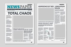 two newspaper pages with the words total chaos on them