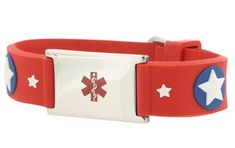 Super Star Rubber and Stainless Steel Kids Medical ID Bracelet Adjustable Durable Red Bracelets, Star-shaped Red Bracelets As Gifts, Red Star-shaped Bracelet For Gift, Bracelet For Kids, Medical Id Bracelets, Medical Alert, Id Bracelets, Star Bracelet, Super Star