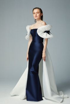 Draped off shoulder sleeves column dress – HerTrove Dresses Couture, Off Shoulder Sleeves, Pakaian Feminin, White Gown, فستان سهرة, Column Dress, Gowns With Sleeves, Glam Dresses, Formal Evening Dresses