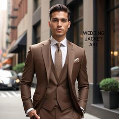 Men brown 3 piece suits wedding three grooms wear suits. new brown tuxedoShawl lapel  gift for fionci and friend. event wear 3 piece Men coffee color Jacket Men  Blazer Frogging Button Wedding Party Wear Dinner Coat Listing Include (jacket+vest+trouser) Fabric:- Imported premium Color:- Brown  Dry Clean Only The Coat is for wedding, Party, Proms, and Etc Express Shipping to world-wide but Remote Area May Take Longer Little color variation may possible due to photography and lights Black And Tan Suit Men, Formal Brown Three-piece Suit, Brown Three-piece Suit For Formal Occasions, Brown Tuxedo With Suit Collar For Business, Brown Business Tuxedo With Suit Collar, Tailored Brown Tuxedo In Suiting Fabric, Fitted Brown Tuxedo For Business, Brown Three-piece Suit For Semi-formal Events, Brown Three-piece Suit For Semi-formal Occasions