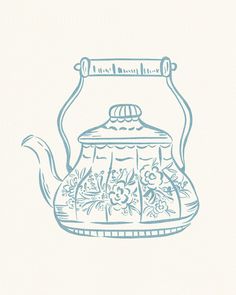 a drawing of a teapot with flowers on it