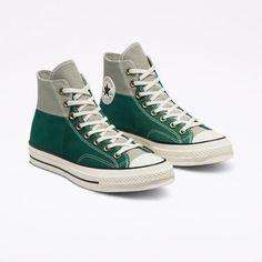 Brand New With Out The Box Chuck 70 High Colorblocked Sneakers Style: A02553c Color Blocked Upper, Color Popped Tongue Brass Eyelets For Elevated Style Varnished Egret Midsole Rubber Heel Plate Ties In 70"S Heritage Ortholite Insole Helps Keep It Comfortable Size: Us 10 Imported Made In Vietnam Green Sneakers With Contrasting Heel Counter And Round Toe, Green Sneakers With Contrasting Heel Counter, Colorblock Converse, High-top Green Color Block Sneakers, Green High-top Color Block Sneakers, Green Converse Sporty Sneakers, Green Retro Canvas Sneakers, Converse Green Sneakers With Gum Sole, Green Converse Sneakers With Gum Sole