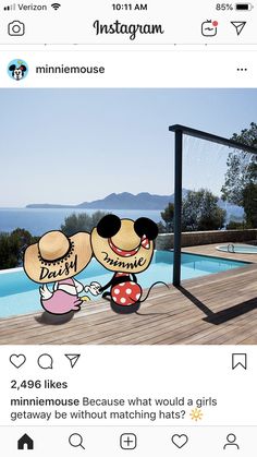 an instagram page with mickey mouse and minnie mouse on the screen, which is being used