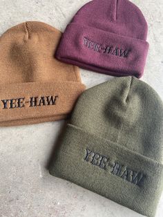 Yeehaw Knit Embroidered Beanie – Wild Junkie Embroidered Text, Embroidered Beanie, Plus Size Shopping, Cooler Weather, Show Off, Western Wear, Caramel, Shopping Outfit, Cute Outfits