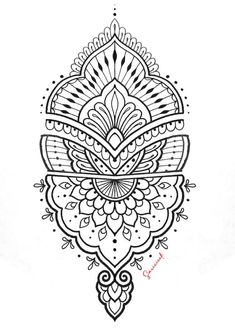 a black and white drawing of an ornate design