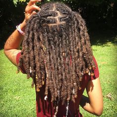 Locs With Crystals, Long Locs With Beads, Locs With Wooden Beads, Wooden Beads On Locs, Black Girls With Locs Aesthetic, Leda Muir, Short Locs Hairstyles, Dreadlock Styles