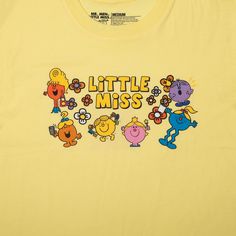 Experience nostalgia and comfort with our officially licensed Adult Juniors Little Miss Sleepwear Set. This delightful set includes a sunny yellow short sleeve tee shirt made from a cozy blend of 60% cotton and 40% polyester, featuring charming Little Miss and Mr. Men character art front and center. Complementing the tee shirt are crisp white sleep pants adorned with an all-over repeat print of the beloved Mr. Men and Little Miss characters, adding a touch of whimsy to your bedtime. Crafted from Yellow Cartoon Print T-shirt For Summer, Casual Yellow T-shirt For Loungewear, Yellow Pop Culture Character Print T-shirt, Yellow Pop Culture T-shirt With Character Print, Yellow Top With Funny Print For Streetwear, Yellow Short Sleeve Pop Culture T-shirt, Yellow Short Sleeve T-shirt Pop Culture, Pop Culture Yellow Short Sleeve T-shirt, Yellow Crew Neck T-shirt With Cartoon Print