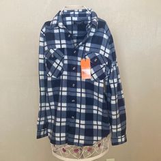 This Is A Brand New With Tags Size Medium Super Soft Flannel. Winter Blue Flannel Outerwear, Blue Flannel Winter Top, Blue Flannel Tops For Winter, White Long Sleeve Flannel Shirt For Winter, White Casual Flannel Shirt For Winter, Casual White Flannel Shirt For Winter, Sports Quilts, Flannel Robe, Mens Plaid Flannel