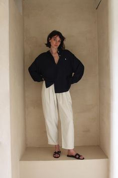 The versatile Lena Pant, created in our durable and cozy silk canvas, is an essential addition to any wardrobe. Boasting a comfortable elastic waist, attractive front pleats, convenient side pockets, and a stylish cropped leg, the Lena Pant is perfect for any occasion. Our highly sought-after Lena Pant is now even more luxurious with its new design in pure silk, maintaining the same trusted quality and texture. Made in USA Available in 26" inseam and 29" (Full Length) Relaxed Fit Bottoms With Pleated Waist For Daywear, Effortless Workwear Pants With Pockets, Chic Oversized Pants With Pockets, Relaxed Fit Pleated Waist Ankle Pants, Relaxed Fit Ankle-length Pleated Waist Pants, Relaxed Fit Pleated Waist Ankle-length Pants, Relaxed Fit Ankle Pants With Pleated Waist, Oversized Workwear Pants With Elastic Waistband, Canvas Pants