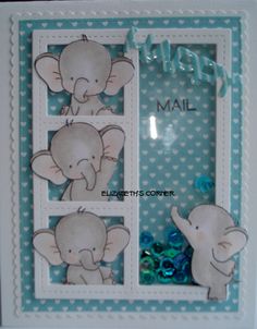 an elephant themed card with the word happy mail written on it and two pictures of elephants