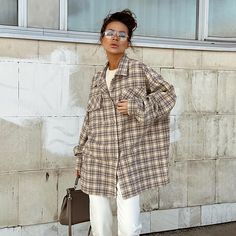 F00172545-102 Oversized Long Sleeve Shirt, Plaid Shirt Women, Plaid Sleeve, Oversize Casual, Women Office, Plaid Fabric, Spring Shirts, Women Shirts Blouse, Summer Fashion Outfits