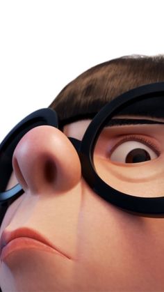 a close up of a cartoon character with glasses on it's face and nose