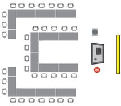 the floor plan for an office building is shown in grey and yellow colors, with several different areas to choose from