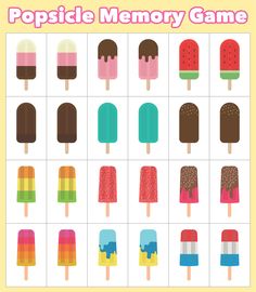 popsicle memory game for kids with different popsicles and ice creams on them