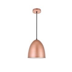 a copper colored light hanging from the ceiling