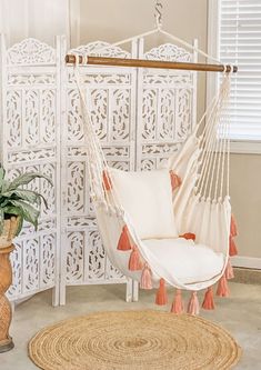 Boho Hanging Hammock Chair Swing Hammock Aesthetic, Bedroom Hammock Chair, Chair Swings, Bedroom Hanging Chair, Swing Chair Bedroom, Hammock In Bedroom, Bedroom Swing, Room Swing, Hanging Chair Indoor