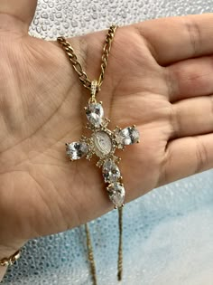 Virgin Mary And Cross Necklace. Beautifully detailed in Zircon crystals to create a beautiful design. A perfect gift for self or a loved one. Material: Pendant: ZirconChain: 18k Gold plated, Stainless SteelSize: 50 cm Figaro chain 3.5mm widthJewelry Care: * Remove before sleeping, showering, and exercising. * Apply jewelry after applying your makeup, perfume, and hairspray. * Don't clean your jewelry with chemicals. Use a clean cloth to gently massage.Packaging: Our jewelry comes in a microfiber Diamond Virgin Mary Necklace, Christy Necklace, Pink Virgin Mary, Custom Gold Jewelry, Gift For Self, Xoxo Jewelry, Christian Accessories, Pandora Jewelry Charms, Grunge Jewelry