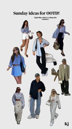 Summer trends Blue Shirt Ideas, Fashion Collage, Light Blue Shirts, Summer Trends, Casual Style Outfits, Shirt Ideas, Aesthetic Outfits, Blue Shirt, Trend Setter