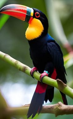 a colorful toucan perched on a tree branch