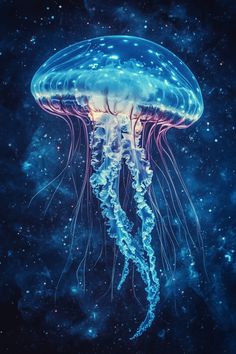 a blue jellyfish floating in the ocean