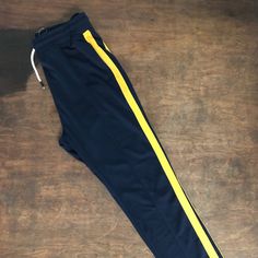 Track Pants Blue & Yellow Sz Med Blue Cotton Pants With Side Stripes, Blue Athleisure Bottoms With Side Stripes, Yellow Cotton Sports Pants, Casual Blue Sweatpants With Side Stripes, Casual Blue Pants With Side Stripes, Pants Blue, Track Pants, Blue Man, Blue Yellow