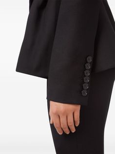 Nina Ricci Peplum Hem Wool Blazer - Farfetch Luxury Black Blazer With Button Cuffs, Elegant Black Suit With Button Cuffs, Elegant Black Suits With Button Cuffs, Elegant Office Wear Blazer With Button Cuffs, Formal Black Blazer With Button Cuffs, Tailored Evening Blazer With Buttons, Tailored Evening Blazer With Button Closure, Black Evening Blazer With Button Cuffs, Black Blazer For Work With Three Cuff Buttons