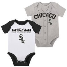 Your little one looks ready to take the pitcher's mound each time they wear one of these adorable Chicago White Sox bodysuits. This Little Slugger set features two bodysuits with spirited Chicago White Sox graphics that make game day even more exciting. A lap shoulder neckline and snap closure promote quick and easy dressing. Chicago Shopping, Infant Boys, White Heather, Short Sleeve Bodysuit, White Sock, Newborn Girl, Chicago White Sox, Simple Dresses, Heather Gray