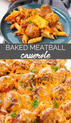 baked meatball casserole with cheese and parmesan bread on the side