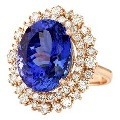 13.49 Carat Natural Tanzanite 14K Rose Gold Diamond Ring - Fashion Strada Yellow Gold Cocktail Ring, Tanzanite Diamond Ring, Cobalt Glass, Tanzanite Diamond, Rose Gold Diamond Ring, Gold Cocktail Ring, Gold Cocktail, Gold Statement Necklace, Blue Tanzanite